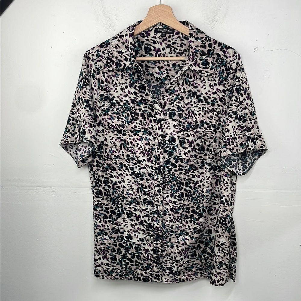 Notations Woman’s Leopard Print Button Down Top short Sleeves size 1X